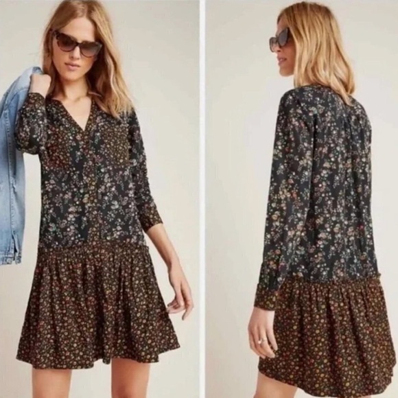 Anthropologie Maeve Marlie Button-Front Tunic Floral Dress Sz 2P PETITE - Picture 1 of 8